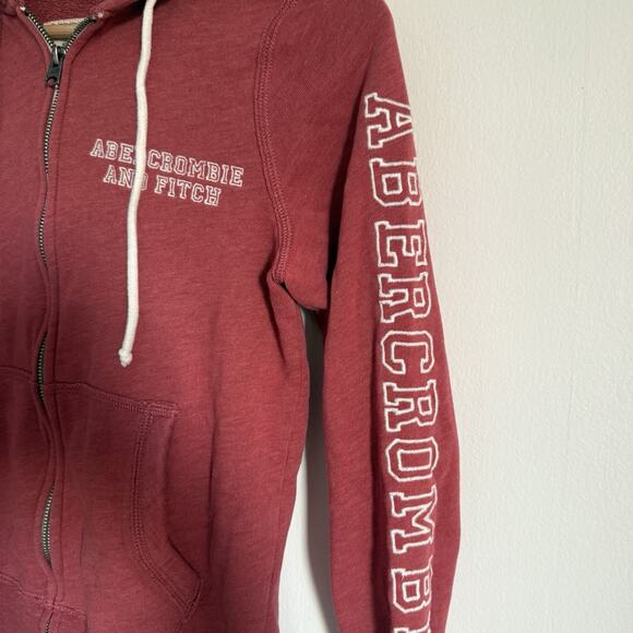 Abercrombie & Fitch Y2K Zip Up Hoodie Sweatshirt Size XS Red Logo Preppy Varsity - Picture 2 of 8